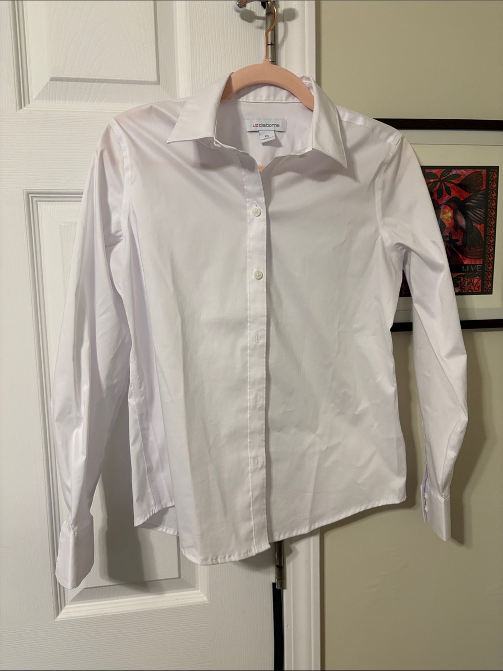 Liz Claiborne White Button-Front Collared Blouse